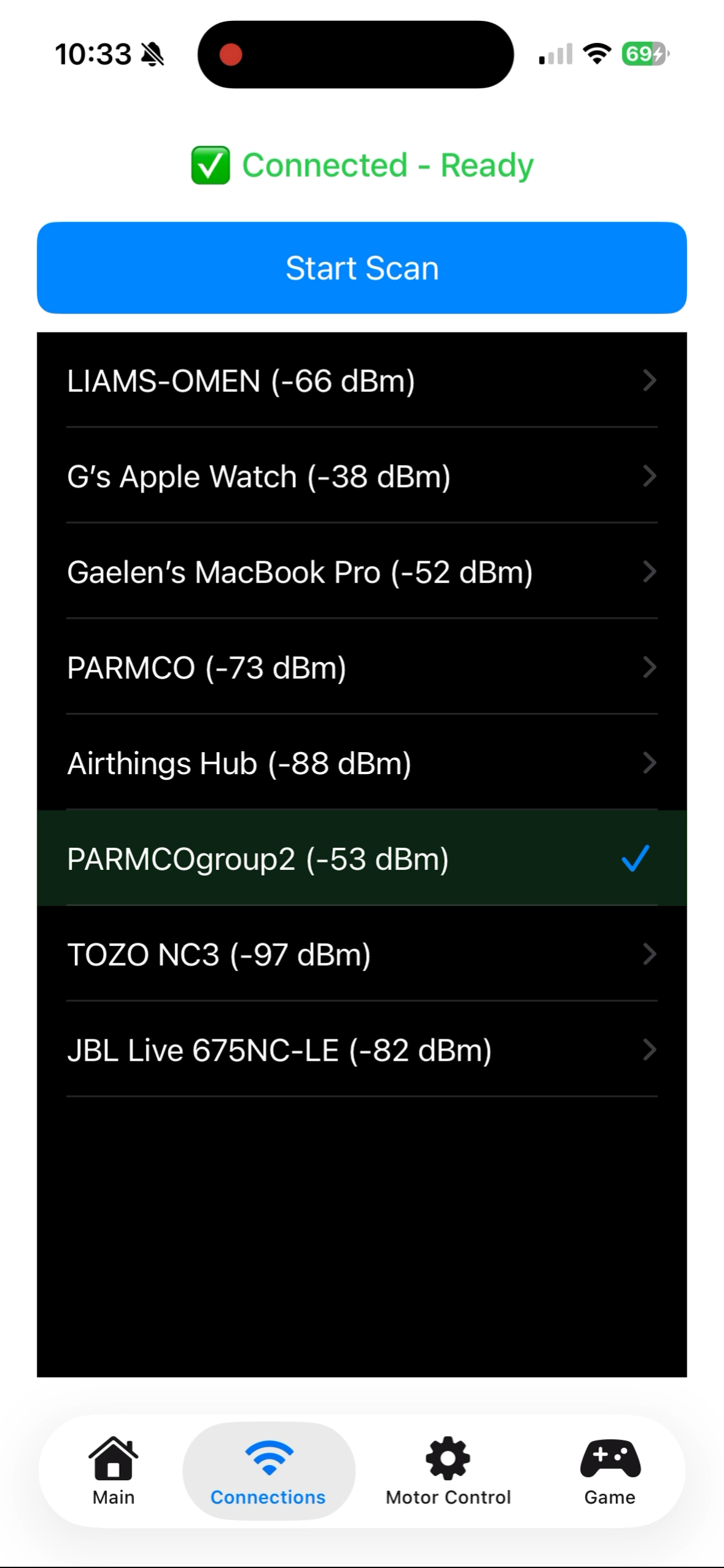 iOS Bluetooth Connection Menu Screenshot
