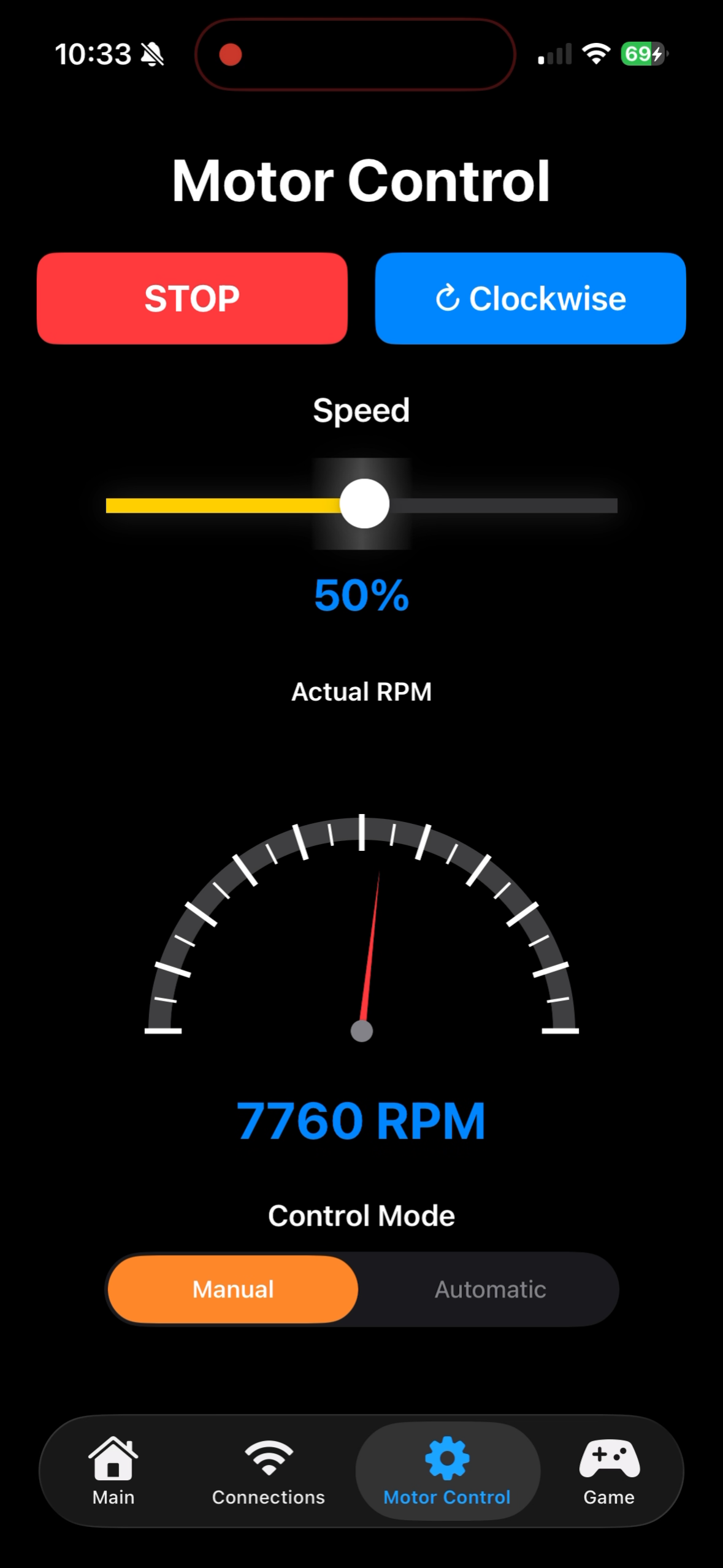 iOS App Manual Control Mode Screenshot