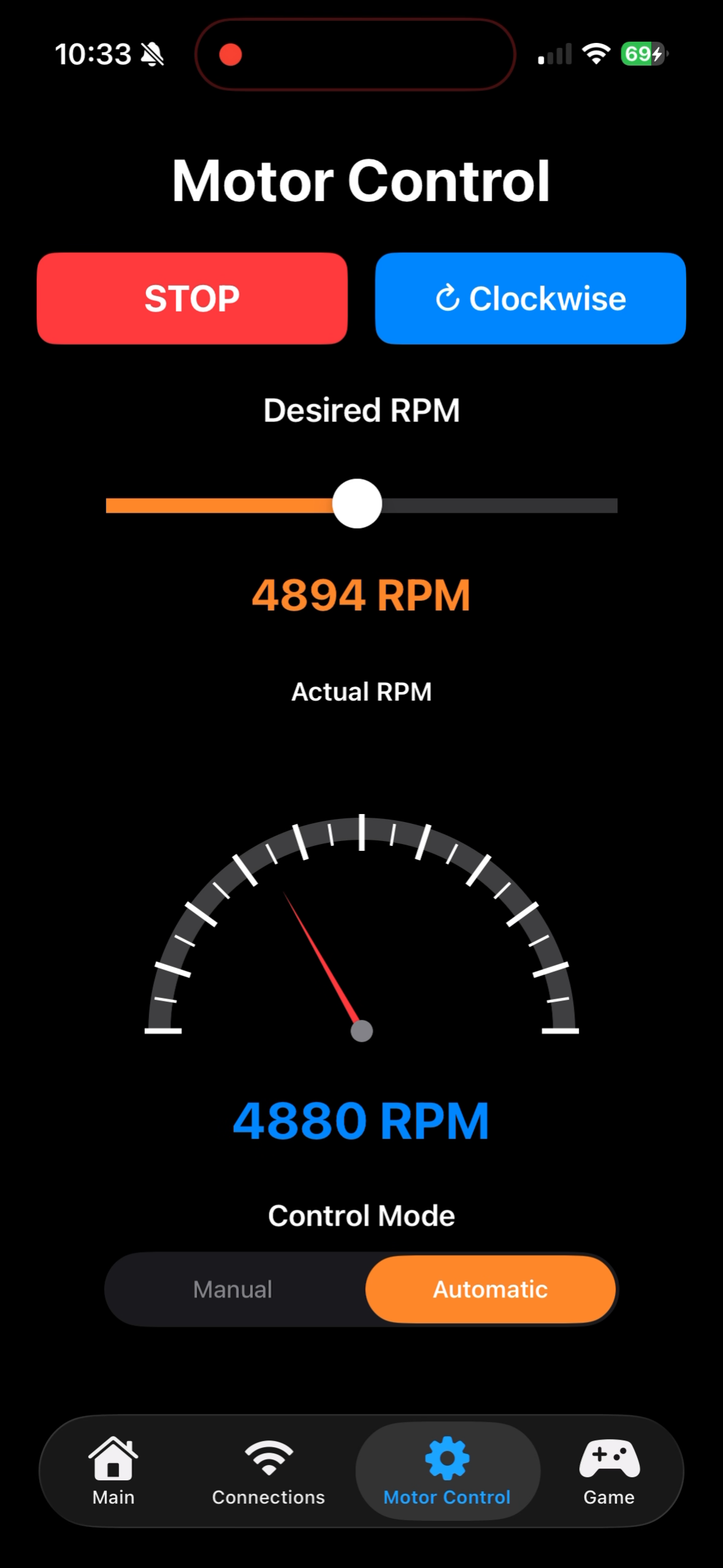iOS App Automatic Control Mode Screenshot